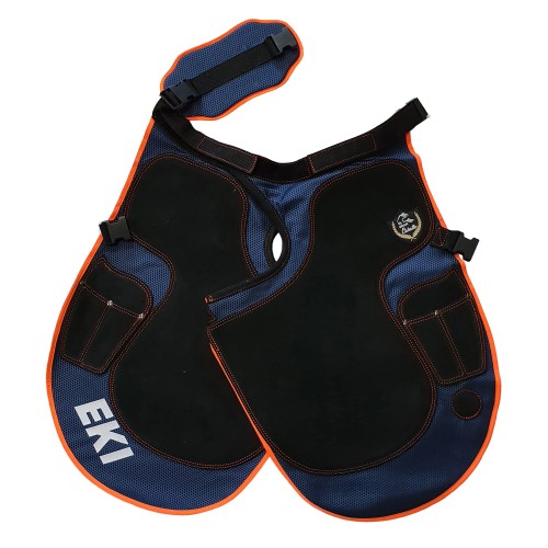 DELANTAL EKI FIBRA AZUL CON NARANJA